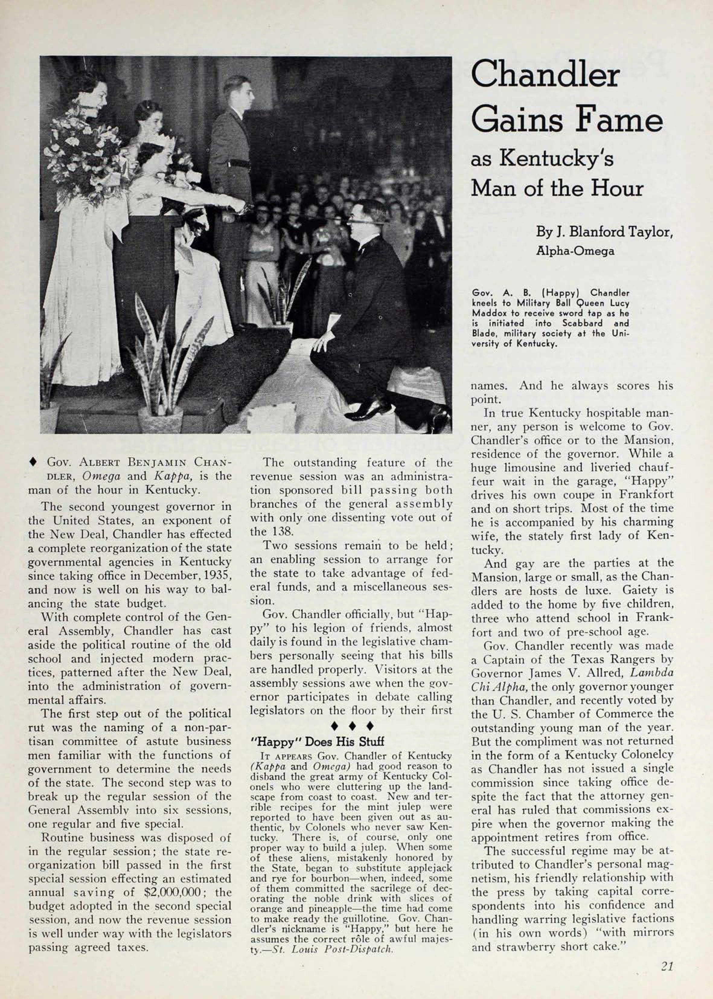 Chandler Gains Fame As Kentucky's Man Of The Hour